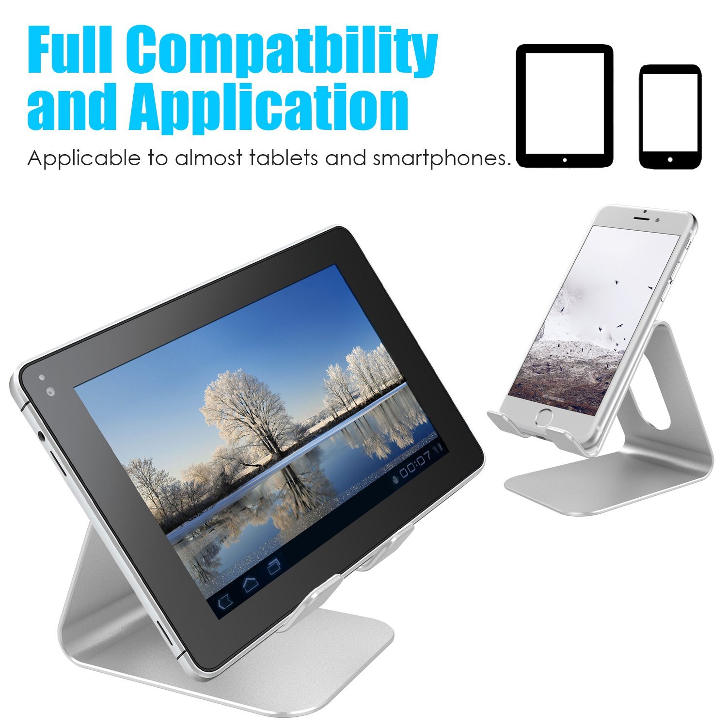 Cell Phone Stand, Barsone Aluminium Phone Holder Mount Stand for Phones and Tablets (Updated Silver)