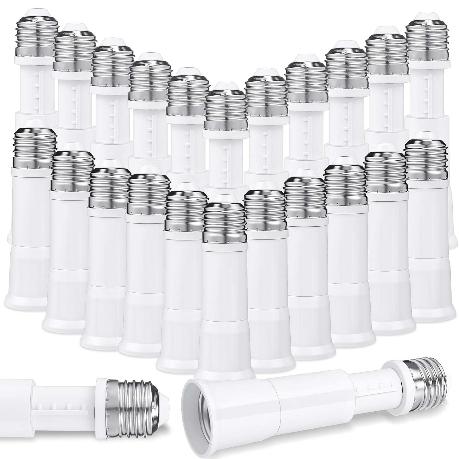 Photo 1 of Aurelema 24 Pack E26/ E27 Light Socket Extender Bulk, 1. 21-3. 96 Inch Extension Flexible Light Bulb Adapter Socket, 4-Level Extendable Screw Converter for Outdoor, Living Room, Kitchen