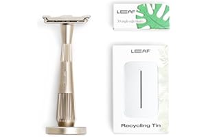 Leaf Shave | Leaf Twig Razor Set, Includes Twig Razor, Matching Stand, 50-Pack Single-Edge Blade Refills, and Blade Bank - Silver