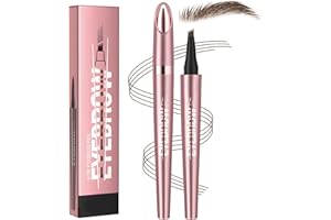 Microblading Eyebrow Pen, 2026 New Premium 4-Tip 3D Eyebrow Pencil, Waterproof Long-Lasting Fine Stroke Contouring Pen, Natural Makeup Effect for All Day (Dark Brown)