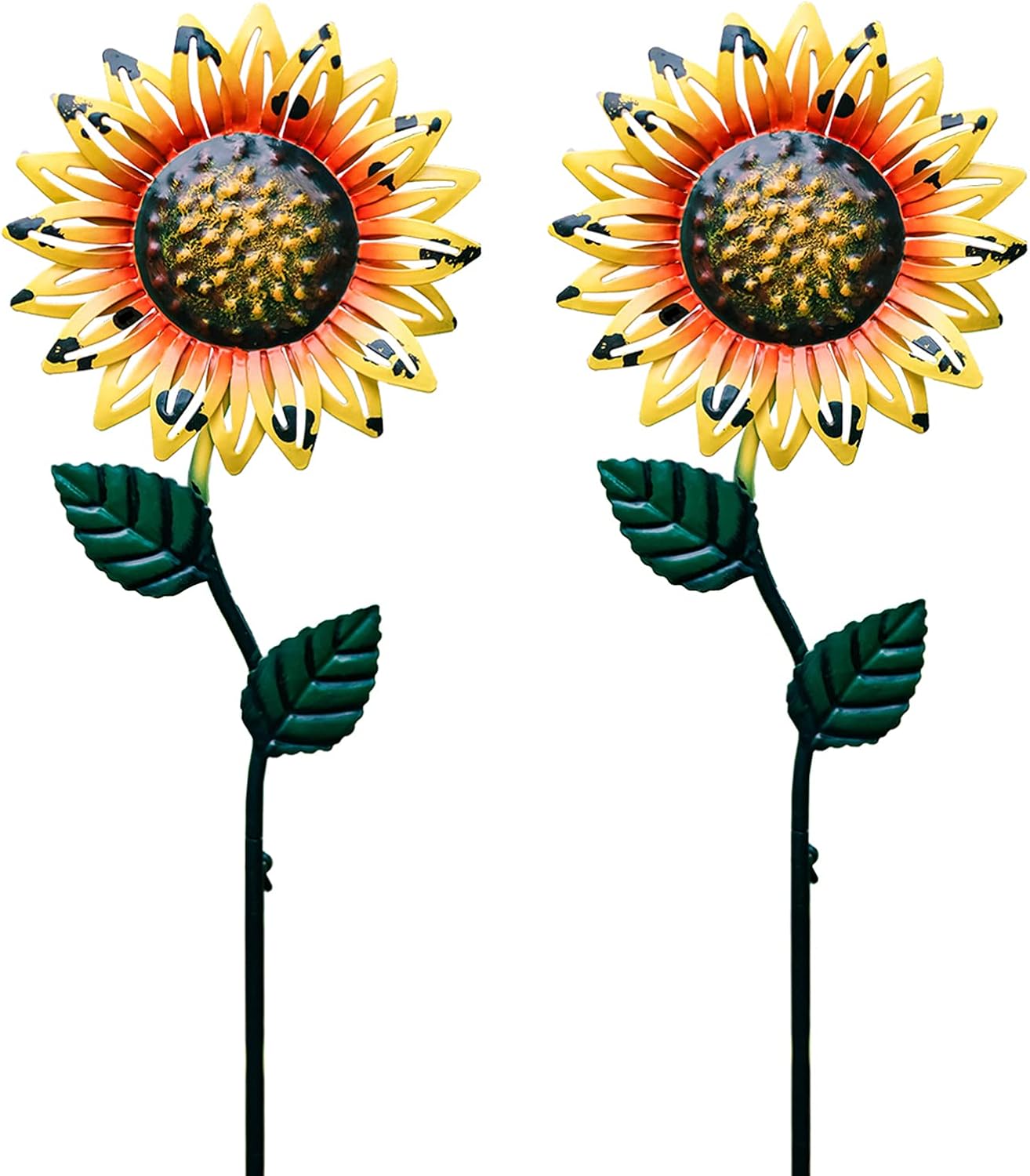 Decorative Garden Stakes - Vidduo Flower Garden Stakes Decor, 2 Pack Metal Outdoor Sunflowers Garden Yard Art Decor Waterproof Metal Flower Fall Decoration Indoor Outdoor Lawn Pathway Patio Ornaments
