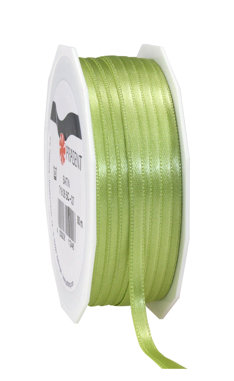 PRÄSENT C.E. Pattberg SATIN pistachio (green) gift ribbon, 55 yards for Wrapping Gifts, 0.24 inches width, Ribbon for Decorating & Crafting, Decorative Ribbon for Gifts, for every occasion