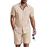 COOFANDY 2 Piece Set for Men Cruise Outfits Set Mens Summer Vacation Outfit Short Sleeve Button Down Shirts