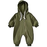 Unutiylo Unisex Baby Boys Girls Long Sleeve Infant Baby Zipper Hooded Jumpsuits Romper Loose Outfit Clothes