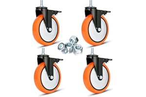 YOOGAA 6 inch Threaded Stem Casters Set of 4 Heavy Duty 2000Lbs 1/2"-13 x 1" Castor Wheels Dual Locking Industrial Caster Swivel Caster with Brakes Safety Smooth No Noise Wheels for Cart, Furniture