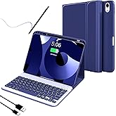 KSFFLO for iPad 10th Generation Case with Keyboard,Adjustable 7 Color Backlit, Detachable with Pencil Holder,Bluetooth Keyboard for 10.9 inch 2022(Included Capacitor Pen Cleaning Cloth),Navy Blue