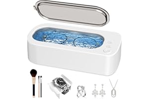 OSLTWI Ultrasonic Jewelry Cleaner Machine: 48KHz Ultra Sonic Cleaner for Jewelry,Eyeglass,Rings,Watch Band,Dentures,with Dual Cleaning Modes,350ML 304 Stainless Steel Tank,Gift for Wife,Mom,Daughter