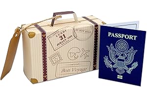 THE UK FACTORY DIY Surprise Mini Suitcase & Mini Gold foil Pretend USA Passport Reveal Gift bundle (DIY). Perfect for Valentines, vacations, birthday, family trips away!