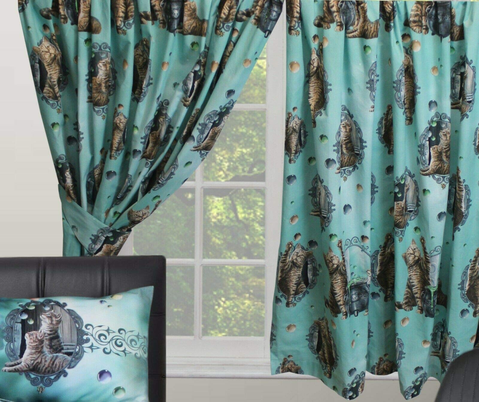 Lisa Parker 66" x 72" Pencil Pleat Curtains Hubble Bubble Potion Cats