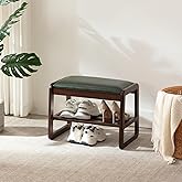Achicsofar Small Shoe Rack Bench,2 Tier Wooden Entryway Bench with Shoe Storage, Shoe Rack with Cushion for Living Room, Hallway(Green, 21.6")
