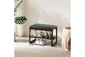 Achicsofar Small Shoe Rack Bench,2 Tier Wooden Entryway Bench with Shoe Storage, Shoe Rack with Cushion for Living Room, Hallway(Green, 21.6")