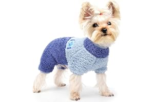 YIKEYO Dog Pajamas Fleece Dog Pjs Jumpsuit Thermal Soft Stretchy Doggie Onesie Warm Dog Winter Clothes Pet Winter Coat Dog Sweaters for Small Dogs (Small, Blue)…