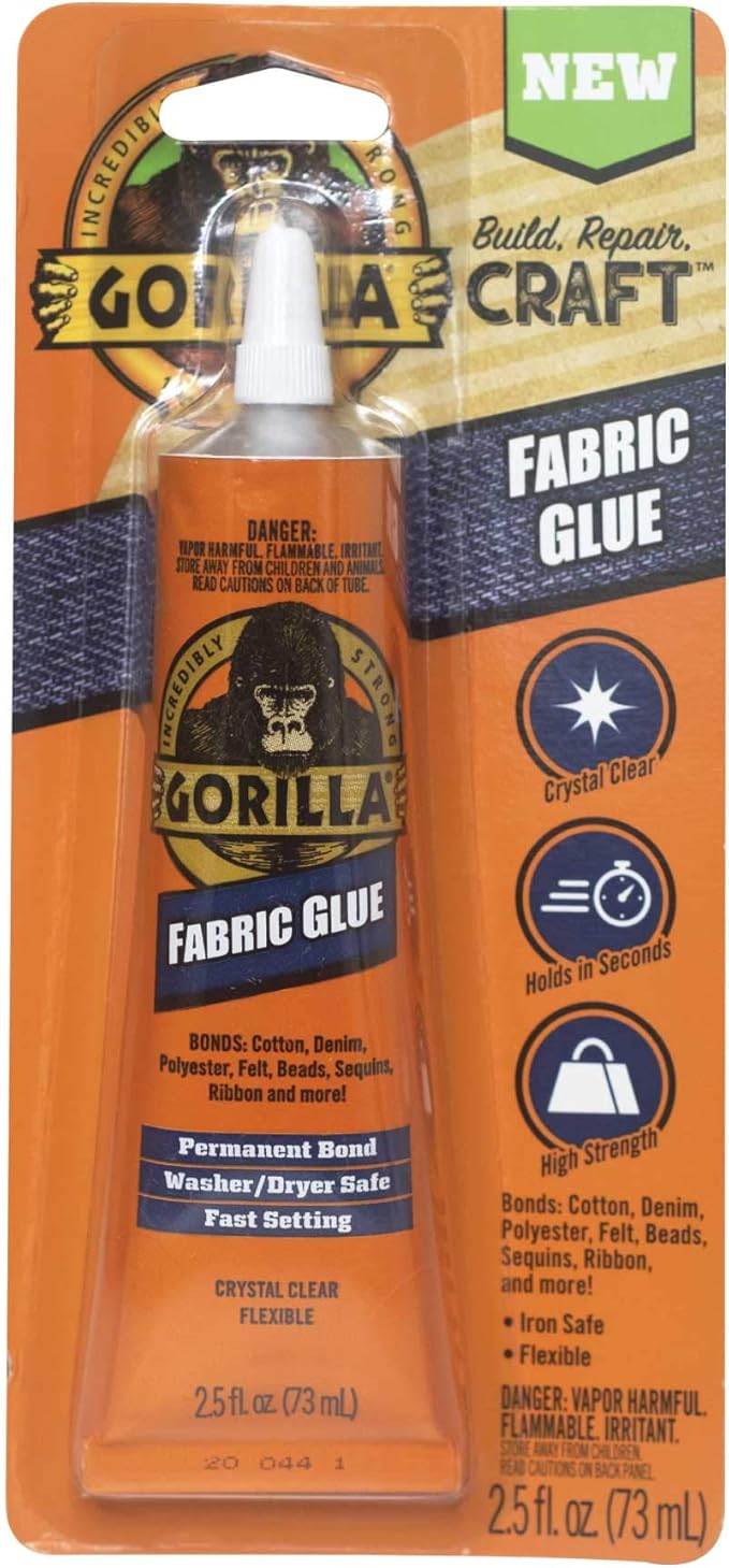 Gorilla Waterproof Fabric Glue 2.5 Ounce, 1Pack, Clear