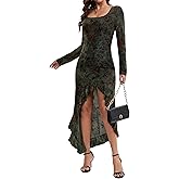 Women's Square Neck Long Sleeve Maxi Dress Floral Bodycon Dresses Print Side Split Dresses Elegant Formal Cocktail Dress