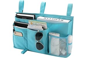 Bseash Bunk Bed Organizer, Bedside Caddy Hanging Bed Organizer Storage Bag 8 Pockets, for College Dorm Rooms Bed, Hospital Bed, Baby Bed Rails, 600D Oxford Cloth (Light Blue)
