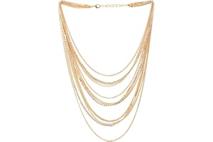 COOLSTEELANDBEYOND Waterfall Multi-Strand Chains Statement Collar Necklace with Rhinestones Chains, Dress
