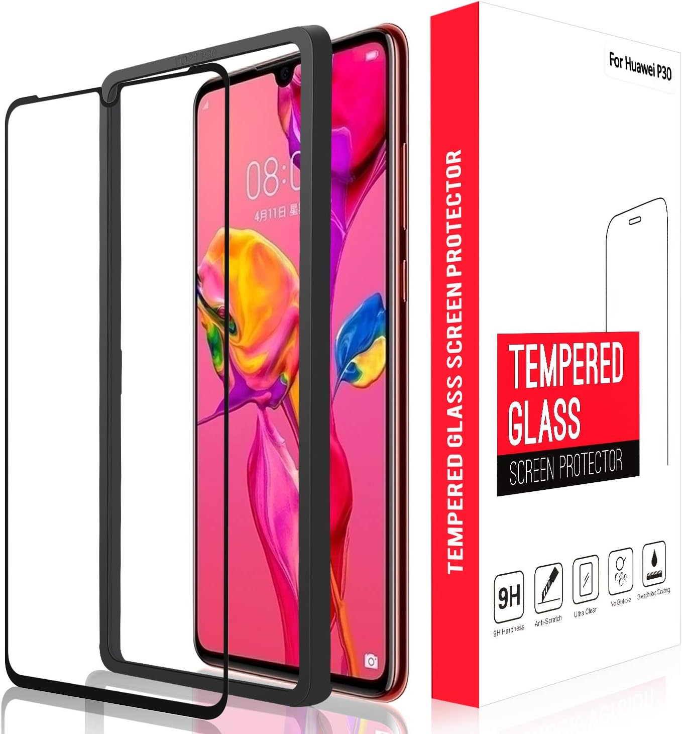 QITAYO Huawei P30 Screen Protector, Tempered Glass Screen Protector [0.3mm, 2.5D] [9H Hardness] [Crystal Clear] [Bubble Free] for Huawei P30 (Huawei P30 Screen Protector)