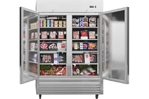 JINSONG 54" Commercial Freezer 2 Solid Door, 49 cu.ft 2 Section Stainless Steel Reach-in Freezer for Restaurant, Bar, Shop, Farm, Home, Fan Cooling Freezer with 8 Shelves and 4 wheels