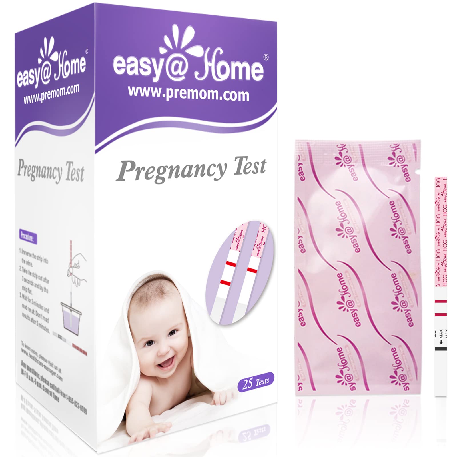 Easy@Home 25 Pregnancy Test Strips for Early Detection 10 mIU/ml, Fertility Test Kit, 25 HCG