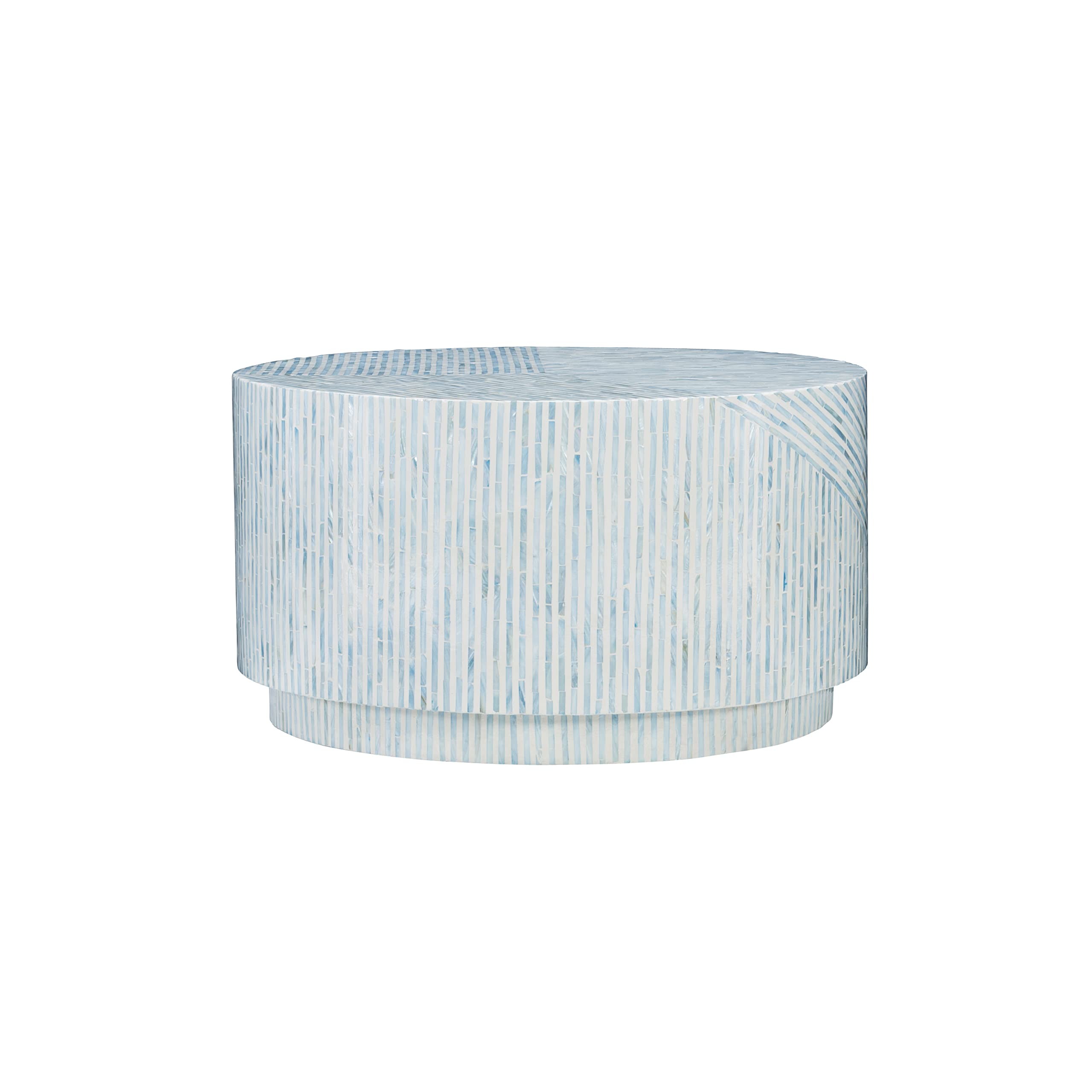 Photo 1 of Linon The Perrin Blue Capiz Round Coffee Table