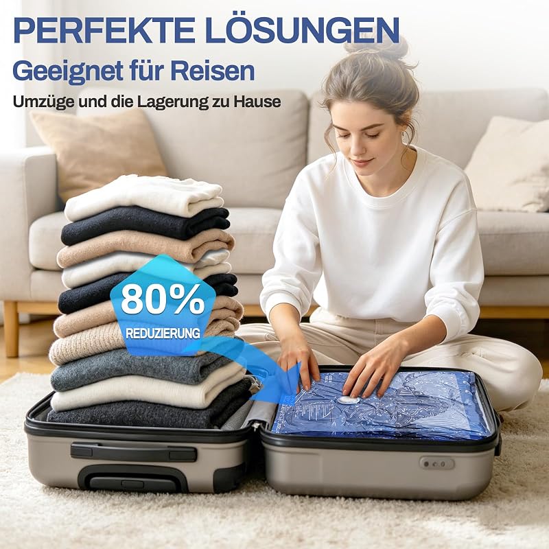 Vakuumbeutel für Kleidung mit Elektrischer Pumpe,16 Stück (3 * 74x54cm, 5 * 64x47cm, 8 * 54x40cm), Wiederverwendbare Vakuumierbeutel Kleidung Geeignet für Reisen, Tägliche Aufbewahrung