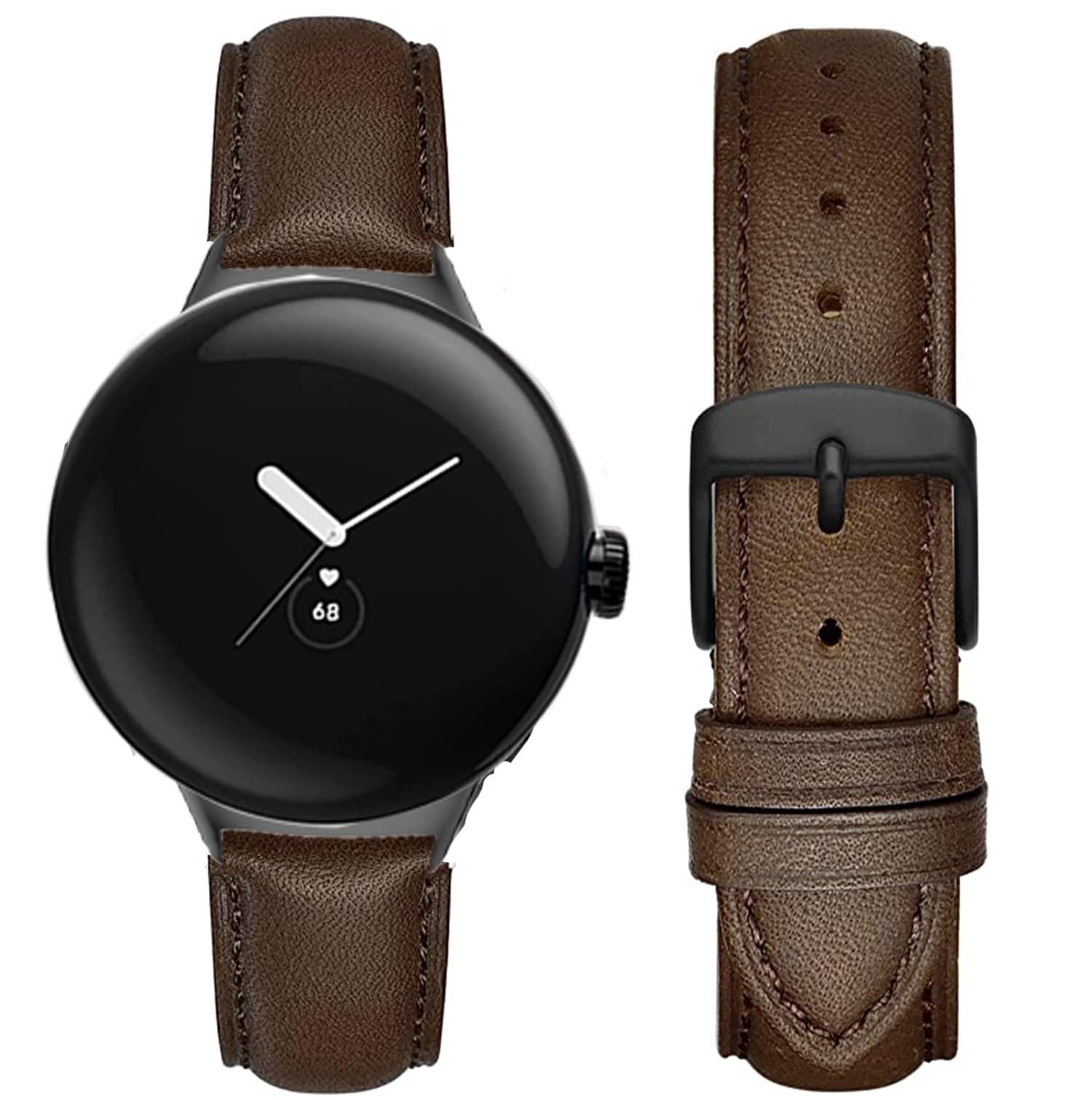 Blueshaweu Compatible with Google Pixel Watch 2 Band, Soft Classic Genuine Leather Replacement Strap Watchband Compatible with Google Pixel Watch/Pixel Watch 2 (Brown)