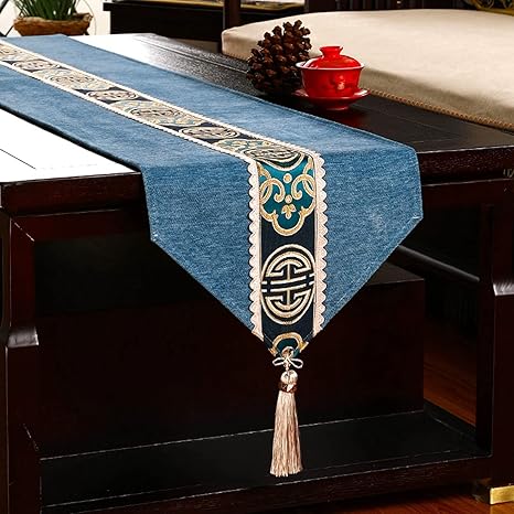 Amazon テーブルランナー おしゃれ テーブルクロス 真ん中 敷き物 布 長い 和 モダン テーブル装飾 インテリア 雑貨 テーブルコーディネート ギフト ブルー おもてなし 和柄 33 240 ダイニング テーブルセンター プレゼント 全5色 テーブルランナー オンライン通販