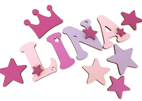 Holzbuchstaben Kinderzimmer-Tür in tollen Farbkombinationen I Inkl. 2 Sternen sowie Klebepads I Perfektes Geburtsgeschenk ode