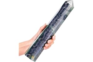 AMOYSTONE Extra Large Healing Crystal Obelisk Towers Fluorite Point Wand Home Decor Reiki Healing 3.0-3.5LBS