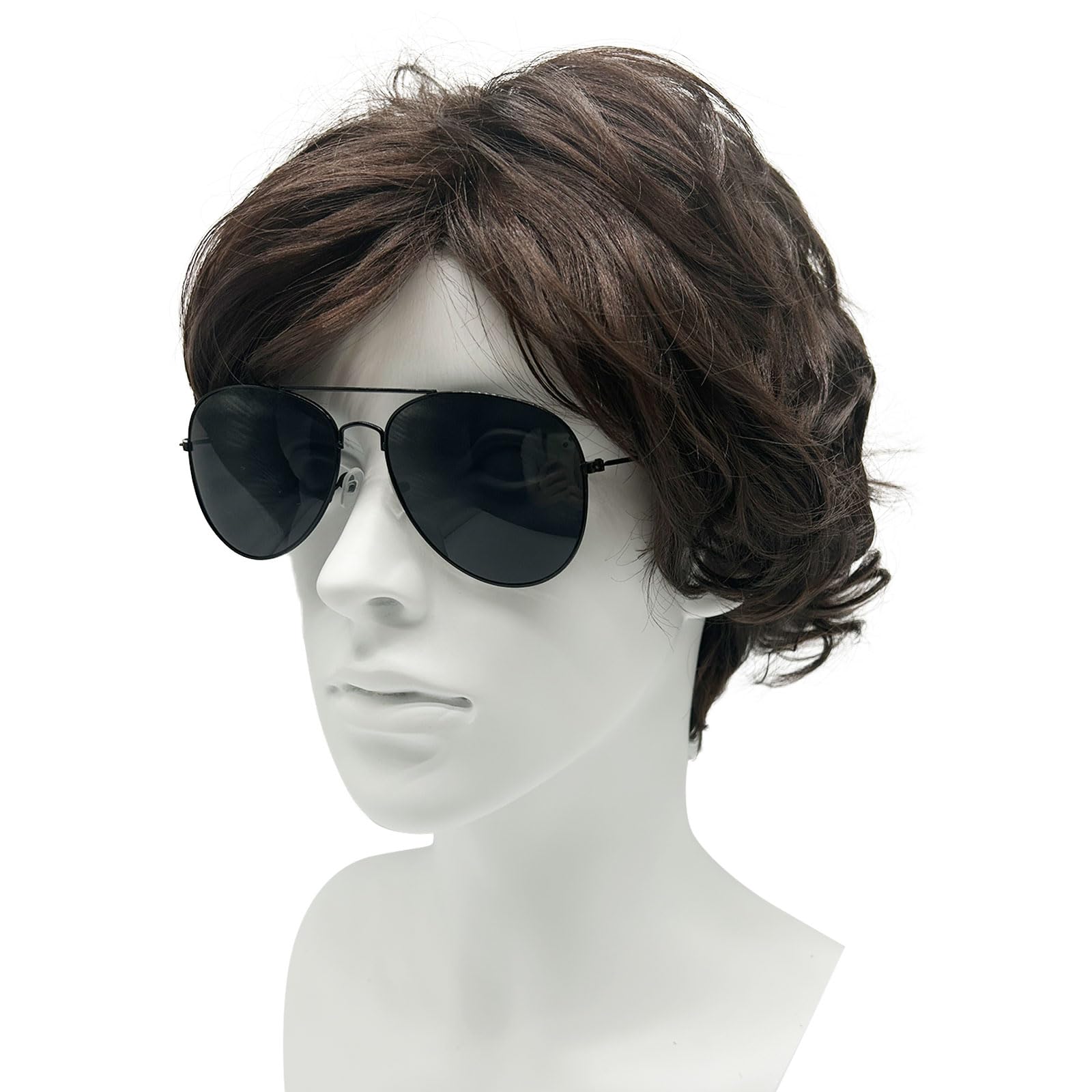 SKHAOVS Men's 70s 80s Disco Short Curly Fluffy Cosplay Halloween Daily Costume Rocking Dude Punk Metal Rocker Character Costume Wig Layered, with Adjustable Straps to Hold Wigs (Brown)