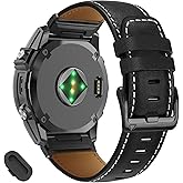 VELEYOK 26mm Genuine Leather Watch Band Compatible With Garmin Fenix 8 51mm/7X pro/7X/6X Pro/6X/5X Plus/5X/3 HR/3,Quick fit band for Enduro 3/2/Mk2i/Mk2/Descent Mk3i/ Tactix7 8 AMOLED epix Pro 51MM