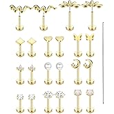 ZELORES 20G/16G Threadless Flat Back Earrings for Women 316L Surgical Steel Push in CZ Cartilage Stud Earrings Hypoallergenic Nose Rings Studs Conch Tragus Body Piercing Jewelry 6mm 7mm 8mm Length