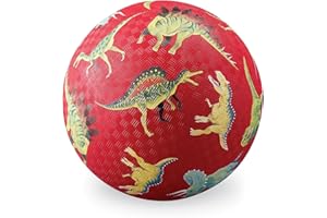 Crocodile Creek Playground Ball - Durable Rubber Ball for Kids Ages 3 and Up - Bouncy Inflatable Ball for Kickball, Indoor Games, and Outdoor Sports - PVC-Free - Dinosaurs - Red - 7-inch Diameter