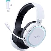 Wireless Gaming Headset, 7.1 Surround Sound, 2.4GHz USB Gaming Headphones with Bluetooth 5.4, 100H Battery, ENC Noise Canceling Mic, RGB Light, Wireless Headset for PC PS5 PS4 Mac Switch (Black-White)