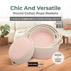 Minmallife Beige/Green 16"x18" Cotton Rope Baskets
