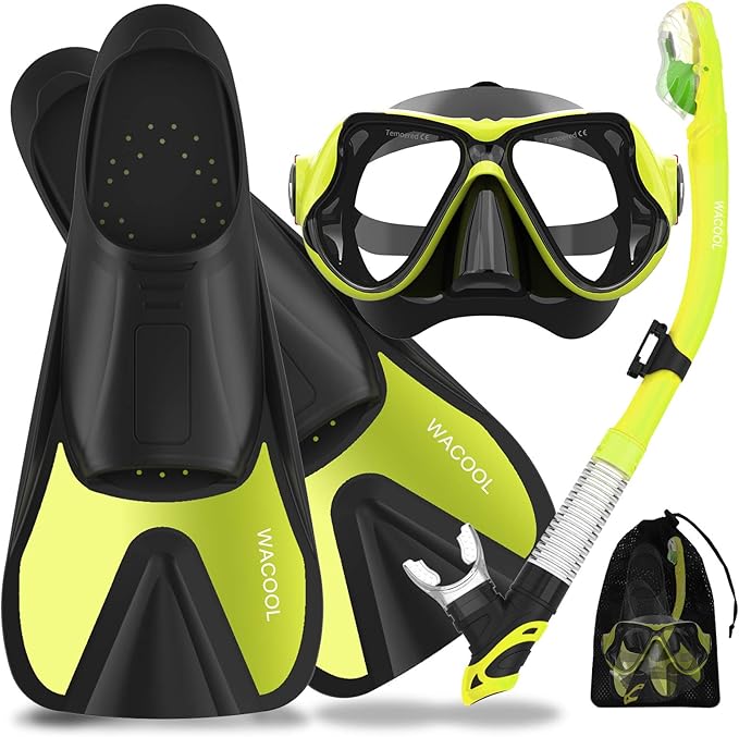 WACOOL Snorkeling Package Set for Adults Full Foot Pocket Fins AntiFog
