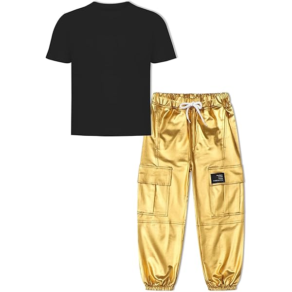 Kids Dance Outfit Set – Shiny Metallic Bomber Jacket & Joggers For Hip Hop, Jazz, Stage Performances