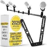 Simplurfi Stereo Array Spacing Bar Microphone Holder with Ruled Markings Assembled - Mount 4 Mics - X-Y and ORTF Mic T-Bar Bracket, Fits 3/8" and 5/8" Mic Stands with Included Adapter