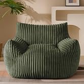 Gericco Giant Plush Bean Bag Chair for Adults with Armrests - Oversized Comfy Green Beanbag Lounge Lazy Floor Sofa Accent Chair for Living Room, Bedroom &amp; Dorm, Cozy Fluffy Single Cloud Mini Couch
