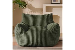 Gericco Giant Plush Bean Bag Chair for Adults with Armrests - Oversized Comfy Green Beanbag Lounge Lazy Floor Sofa Accent Chair for Living Room, Bedroom & Dorm, Cozy Fluffy Single Cloud Mini Couch