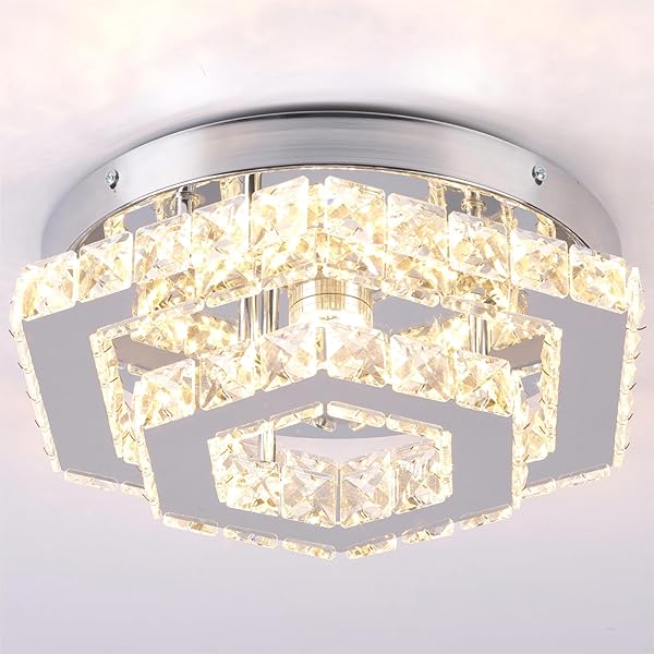 CXGLEAMING MODERN CHANDELIER CRYSTAL FLUSH MOUNT CEILING LIGHT LED PENDANT LAMP DIMMABLE CHANDELIER FOR DINING ROOM LIVING ROOM BEDROOM KITCHEN HALLWAY(REMOTE CONTROL)
