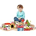 Qilay 69 PCS Wooden Train Set -Premium Wood Train Tracks & Trains Toys for Toddlers 3,4,5 Years Old, Expandable Train Toys Railway Kits for Girls Boys, Fit All Major Bands Train Tracks Set