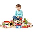 Qilay 69 PCS Wooden Train Set -Premium Wood Train Tracks & Trains Toys for Toddlers 3,4,5 Years Old, Expandable Train Toys Ra