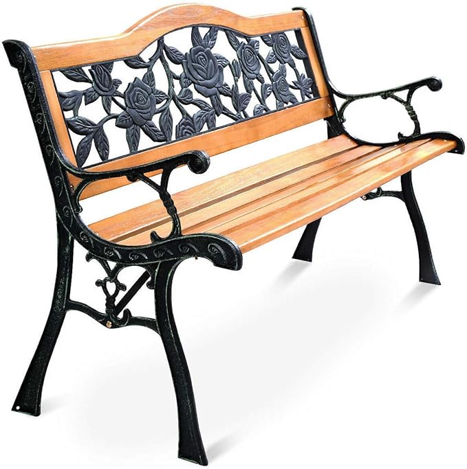 Amazon.com : Wooden Steel Frame Park Bench Chair Seat Durable Sturdy