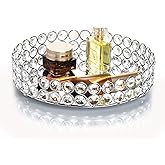 Feyarl Crystal Perfume Tray Cosmetic Makeup Vanity Tray Jewelry Trinket Organizer Mirrored Decorative Tray for Home Deco Christmas Birthday Gift(Round 10" inch) (Silver)