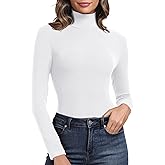 PALINDA Women's Ribbed Turtleneck Fitted Long Sleeve Shirts Basic Thermal Layering Tops