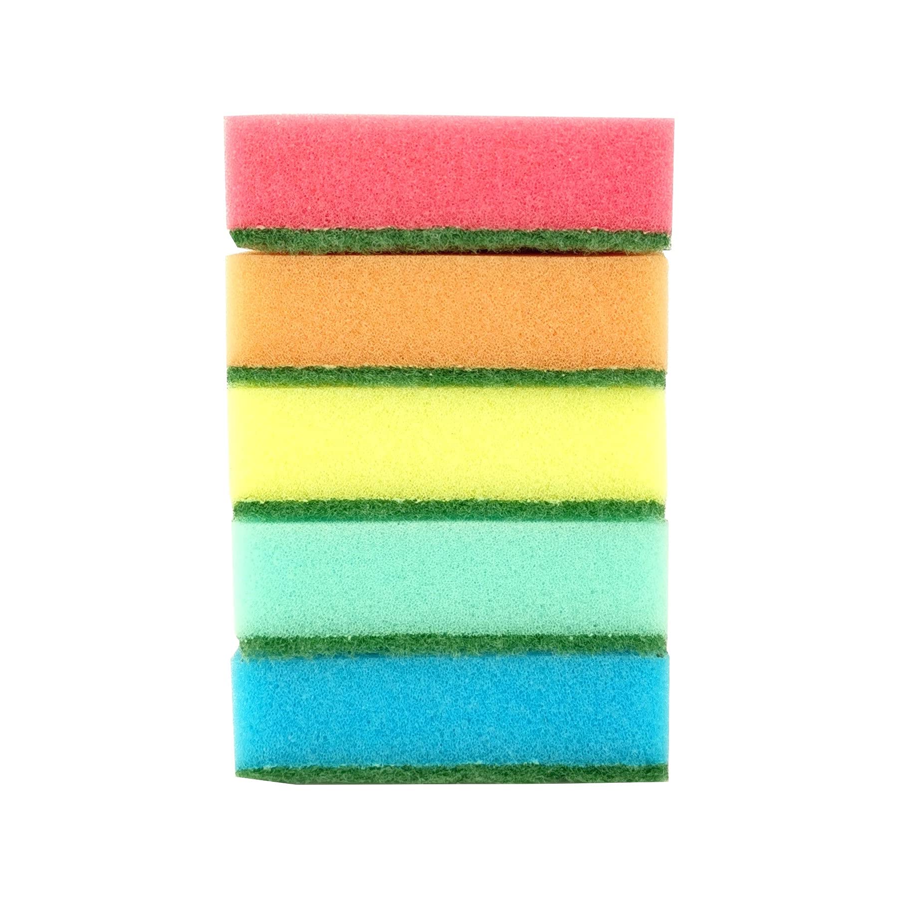 D.RECT Dishwashing Sponge 5x - Dual-Sided Dish-Washing & Cleaning Scrub Kitchen Sponge 100x75x30mm - Sponges Washing Up Remove Grease & Burnt on Food, Multicoloured