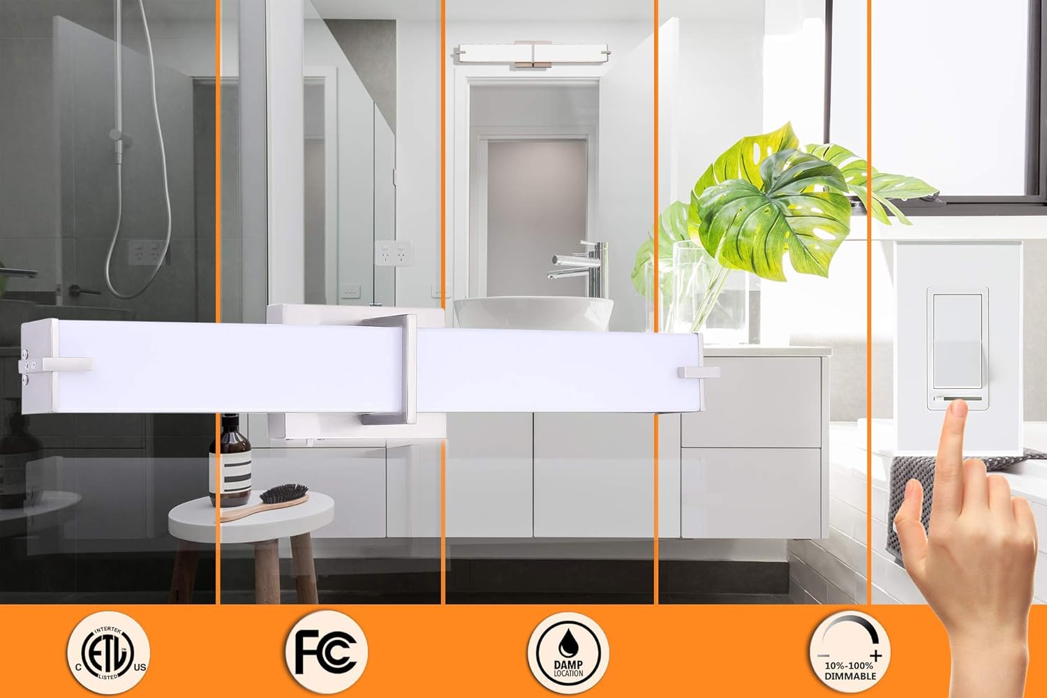 Cloudy Bay 3 Color LED Bathroom Vanity Light, 24 inch 3000K/4000K/5000K Selectable, 120V 25W Dimmable Bath Bar Fixture, Brushed Nickel - - 