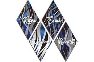 FairySandy 4 Pieces Bathroom Wall Decor Relax Soak Unwind Breathe Wall Art Gray Blue Black Stripes Wood Hanging Sign Wooden Wall Decoration Farmhouse Vintage Wood Plaque for Home Spa Room Laundry