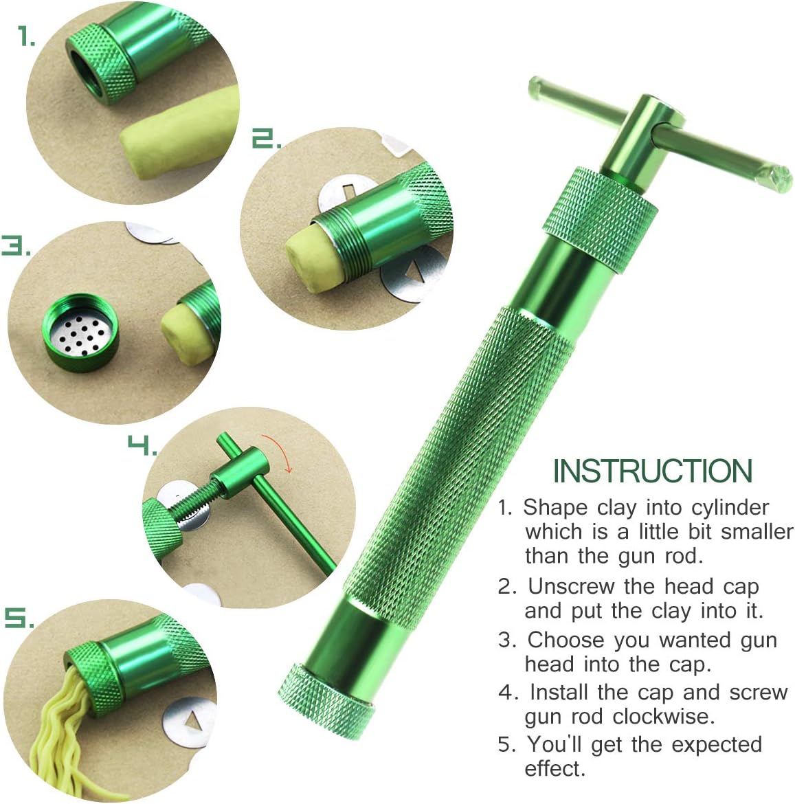 Clay Extruder Clay Gun Tool with 20 Discs (Green) aooty